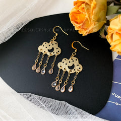 Rain Cloud Earrings Dangle, Celestial Cloud Drop Earrings, Unique Cloud Earring Dangle
