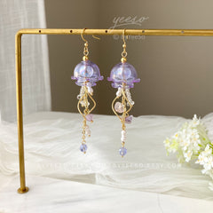 Raw Stone Jellyfish Dangle Earrings - Purple Jellyfish drop Earrings - Unique Jellyfish Earrings Dangle