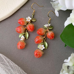 Strawberry Floral Earrings, Unique Strawberry long drop Earrings, Cute Fruit Earrings, Creative Berry Earrings Gift, Handmade Berry Earring