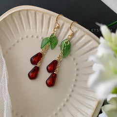 Pomegranate Dangle Earrings, Pomegranate Seed Earrings, Pomegranate persephone earrings, Unique Fruit Earrings Dangle