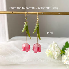 Tulip Floral Earrings, 3D Tulip flower dangle earrings, Purple Tulip Earrings, Unique Floral gift for her