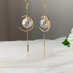 Clear Glass Ball Minimalist Earrings Dangle, Glass Ball Long Drop Earrings, Unique Earrings