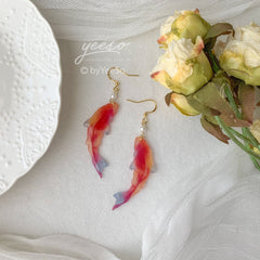 Koi Fish Dangle Earrings - Goldfish Earrings - Rainbow Multi-color fish - Unique Dangle