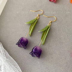 Tulip Floral Earrings, 3D Tulip flower dangle earrings, Purple Tulip Earrings, Unique Floral gift for her