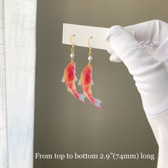 Koi Fish Dangle Earrings - Goldfish Earrings - Rainbow Multi-color fish - Unique Dangle