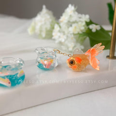 Goldfish and Fish Bowl Dangle Earrings, Goldfish fish bag earrings, fish tank earrings, Unique Dangle