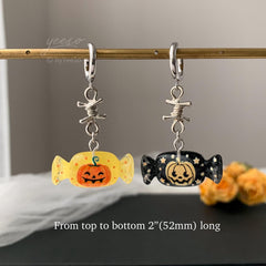 Halloween Candy Earrings, Pumpkin Halloween Earrings Dangle, Unique Halloween Earrings Dangle, Trick or Treat Hoop Earrings