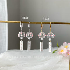 Cherry Blossom Wind Chime Earrings Dangle - Japanese Wind Chime - Wind Bell Earrings - Japanese PinkSakura Earrings - unique dangle