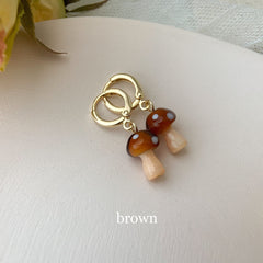 mushroom earrings - fun earrings - cute huggie earrings - gold hugggie