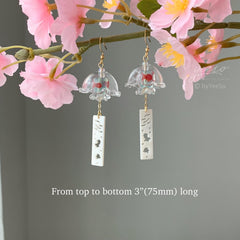 Koi Fish Blossom Wind Chime Earrings Dangle, Japanese Wind Chime, Wind Bell Earrings, Japanese Fish Earrings, Unique Fish Earrings