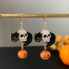 Skull Halloween Earrings, Skull Pumpkin Earrings, Ghost Earrings, Unique Halloween Earrings Dangle