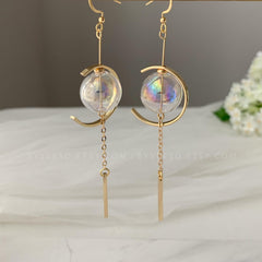 Clear Glass Ball Minimalist Earrings Dangle, Glass Ball Long Drop Earrings, Unique Earrings