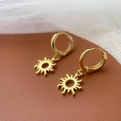 Gold Sun Charm Huggie Hoop Earrings - Sun Dangle Drop Earrings - Gold plated sun earrings