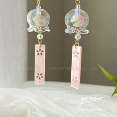 Cherry Blossom Wind Chime Earrings Dangle - Japanese Wind Chime - Wind Bell Earrings - Japanese PinkSakura Earrings - unique dangle