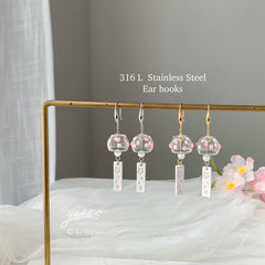 Cherry Blossom Wind Chime Earrings Dangle - Japanese Wind Chime - Wind Bell Earrings - Japanese PinkSakura Earrings - unique dangle
