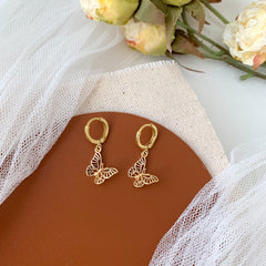 Gold Butterfly Huggie Hoop Earrings, Butterfly Earrings, Butterfly Charm Hoop Earrings, Small Butterfly Huggies, Mini Hoop Dangle Earrings