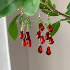 Pomegranate Dangle Earrings, Pomegranate Seed Earrings, Pomegranate persephone earrings, Unique Fruit Earrings Dangle