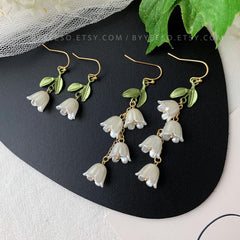 Lily of the Valley Earrings, lily flower dangle earrings, Unique Floral Earring, Gift For Her