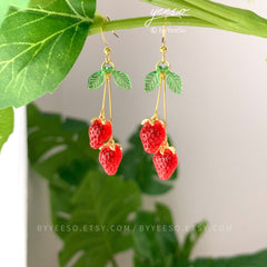 Unique Strawberry Earrings, Double Strawberry Earrings, Unique Fruit Earrings Gift