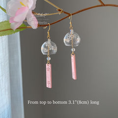 Cherry Blossom Wind Chime Earrings Dangle - Japanese Wind Chime - Wind Bell Earrings - Japanese PinkSakura Earrings - unique dangle