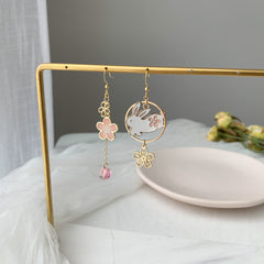 Pink Sakura Cherry Blossom Earrings - Japanese Sakura rabbit Earrings - Rabbit Earrings - Bunny earrings
