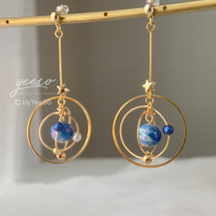 Planet earrings - Universe statement earrings - galaxy dangle earrings - unique dangle