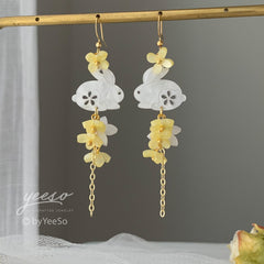 Yellow Osmanthus Blossom Earrings - Japanese rabbit bunny Earrings - Japanese Floral Earring - gold Osmanthus