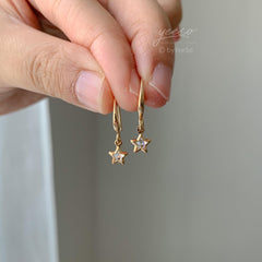 Tiny Star Ear Hooks, Starburst Earrings, Star Charm Everyday Earrings, Minimalist Hook Earrings
