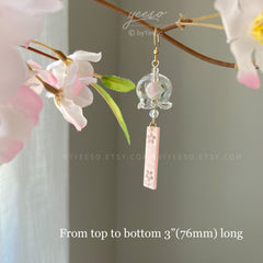 Cherry Blossom Wind Chime Earrings Dangle - Japanese Wind Chime - Wind Bell Earrings - Japanese PinkSakura Earrings - unique dangle