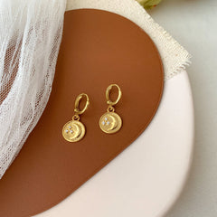 Moon and Star Earrings, Gold Moon Star Circle Charm Earrings, Celestial Huggie Hoop Earrings