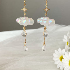 Celestial Rain Cloud Earrings Dangle - Fun white Cloud long drop earrings