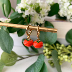 Tomato Earring Dangle, 14k gold plated Tomato Huggie Hoops, Unique Fruit Earring Gift