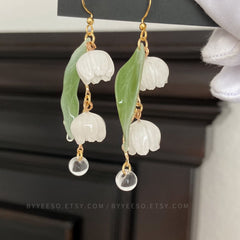 Lily of the Valley Earrings - lily flower dangle earrings - Unique Dangle