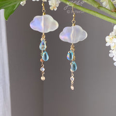 Rain Cloud Earrings Dangle - Fun white Cloud long drop earrings