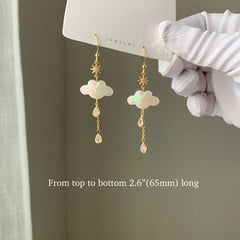 Cloud Earrings, Celestial Rain Cloud Earrings Dangle, Fun white Cloud long drop earrings