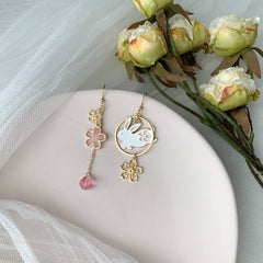 Pink Sakura Cherry Blossom Earrings - Japanese Sakura rabbit Earrings - Rabbit Earrings - Bunny earrings
