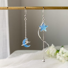 Moon Star Asymmetry Earring Dangle, Celestial Planet Earring, Universe Earring, Solar System Earring,  Saturn Earring, Novelty Gift for her