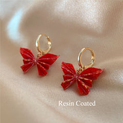 Red Butterfly Origami Earrings - Paper Butterfly Huggie Hoops - Handmade Paper Folding - Lever Back - Unique Dangle