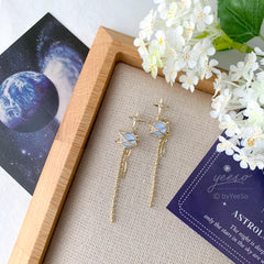 Moon Star Asymmetry Earring Dangle, Celestial Planet Earring, Universe Earring, Solar System Earring,  Saturn Earring, Novelty Gift for her