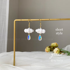Asymmetry Rain Cloud Earrings Dangle - Fun white Cloud long drop earrings