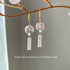 Cherry Blossom Wind Chime Earrings Dangle - Japanese Wind Chime - Wind Bell Earrings - Japanese PinkSakura Earrings - unique dangle