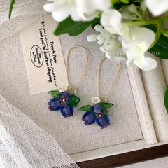 Blueberry Kidney earwire Earrings, Glass Fruit Dangle Earrings, Berry Drop Earrings, Fruit Jewelry Gift For Her