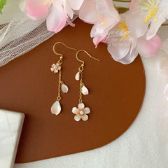 Pink Cherry Blossom Asymmetry Earrings - Japanese Sakura Flower Earrings - Cherry Blossom Earrings - Unique Floral Earrings Dangle