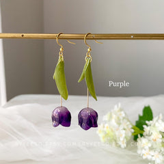 Tulip Floral Earrings, 3D Tulip flower dangle earrings, Purple Tulip Earrings, Unique Floral gift for her
