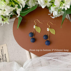 Blueberry Dangle Earrings, Glass Fruit Dangle Earrings, Berry Drop Earrings, Fruit Jewelry Gift For Her