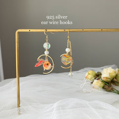 Goldfish and Bubble Dangle Earrings - fish earrings - Unique Dangle