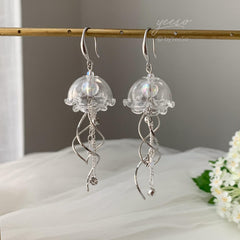 Jellyfish Dangle Earrings, Silver Jellyfish drop Earrings, Beach Lover Earring Gift, Unique Earrings