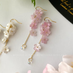 Cherry blossom earrings, Pink flower Earrings, Floral Earrings, Wedding Earrings, Bridal earrings, Fairy earrings, Japanese Sakura Earrings