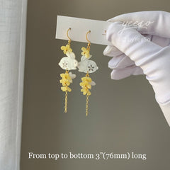 Yellow Osmanthus Blossom Earrings - Japanese rabbit bunny Earrings - Japanese Floral Earring - gold Osmanthus