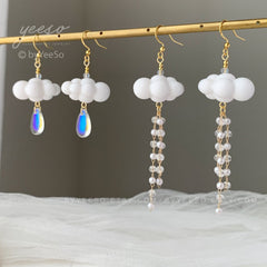 Asymmetry Rain Cloud Earrings Dangle - Fun white Cloud long drop earrings